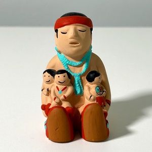 Vintage 80s Cleo Teissedre  Navajo Storyteller Figurine Clay 3" Signed